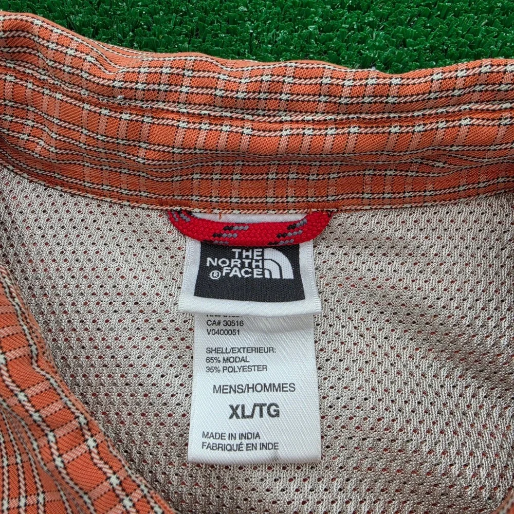 The North Face Technical Hiking Shirt Mens XL Orange Plaid Button Up‎ Outdoors